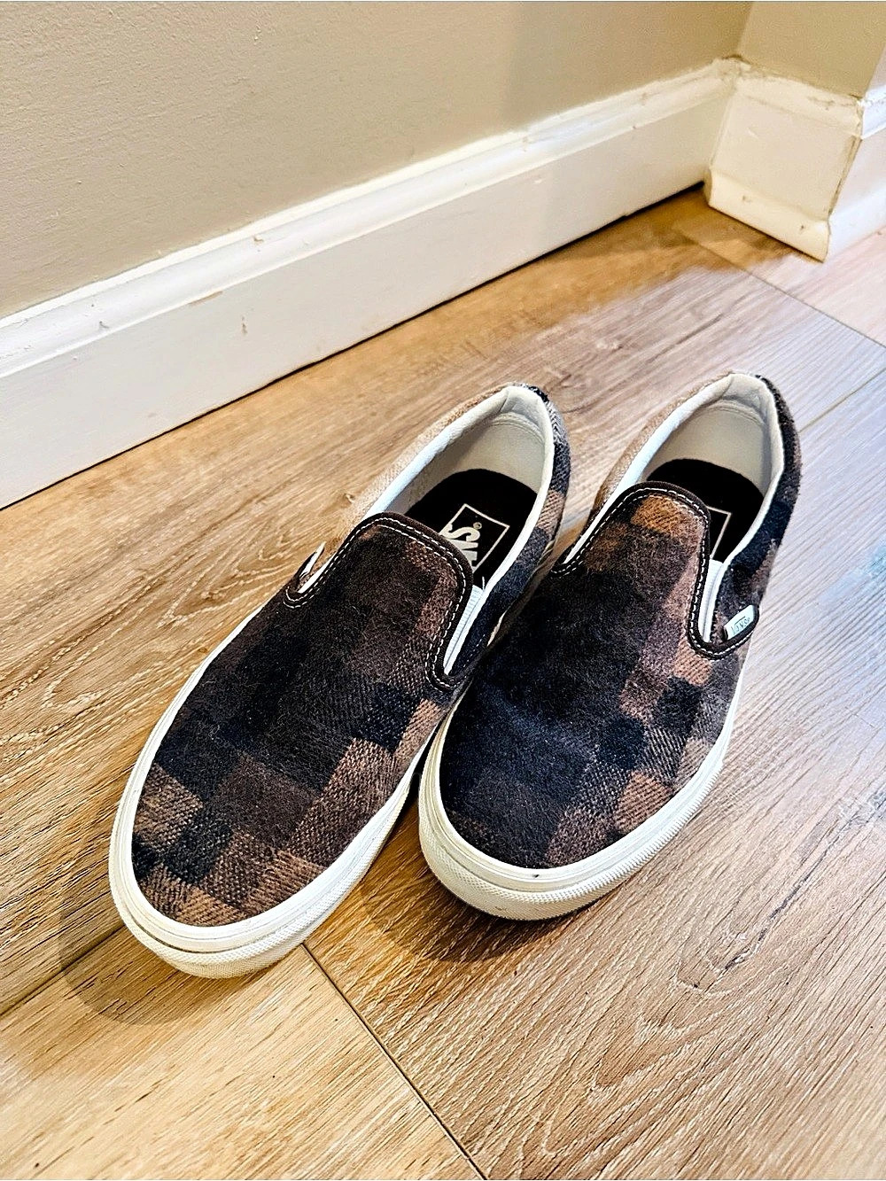 Vans Slip-On Checkered Sneakers in Black & Brown